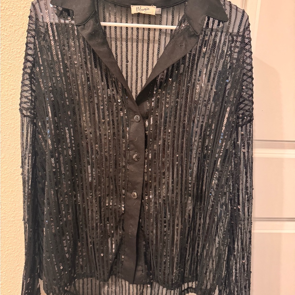 Button up black sequin top
